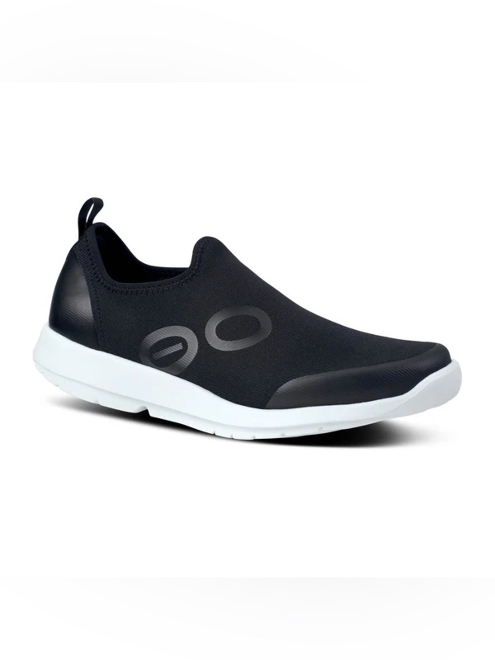 OOFOS OOmg Sport Slip On Lowtop Sneakers Shoes Black White Logo Womens 9 EU 40